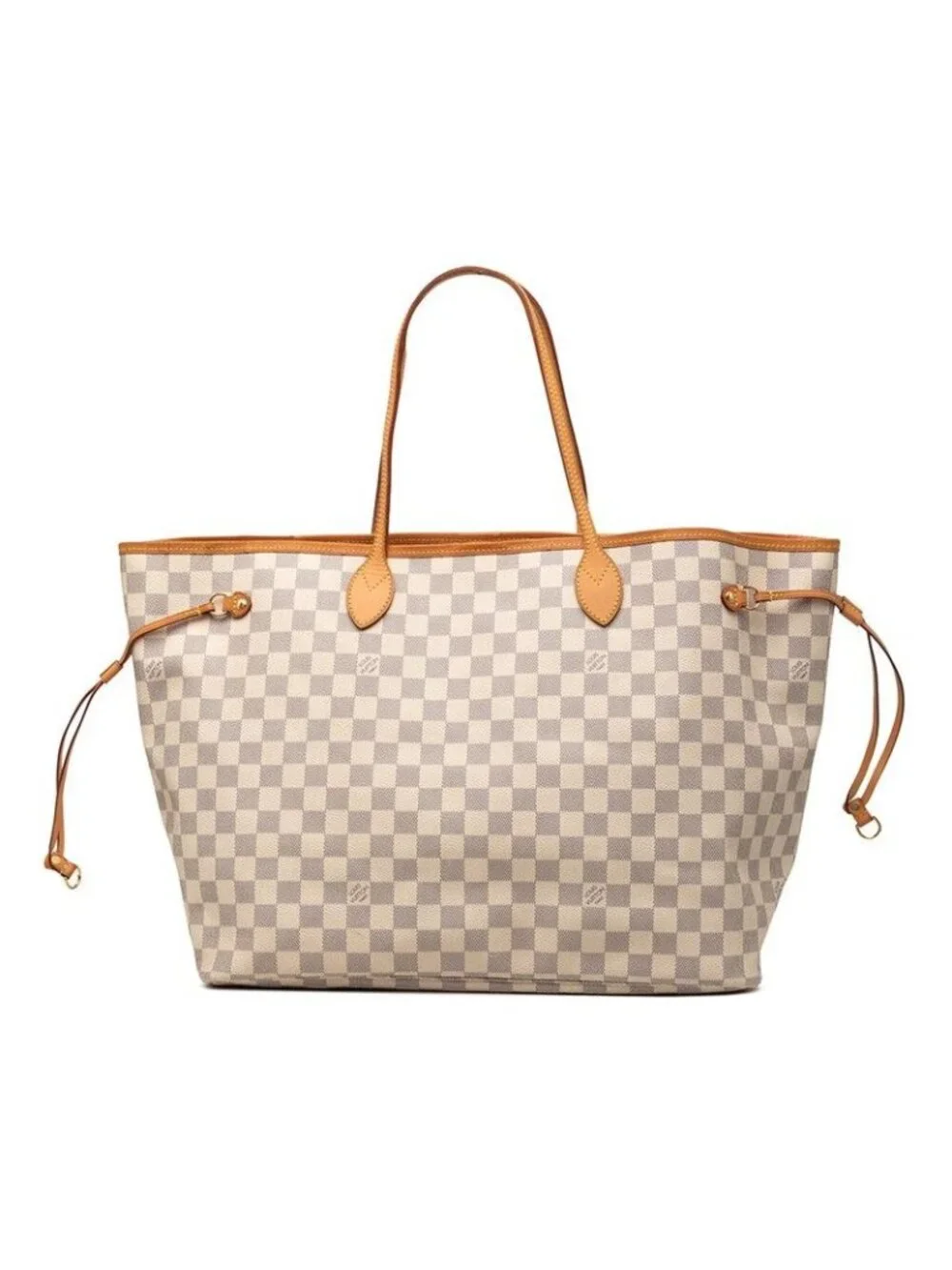 Louis Vuitton Damier Azur Neverfull GM Tote Shoulder Bag White Leather